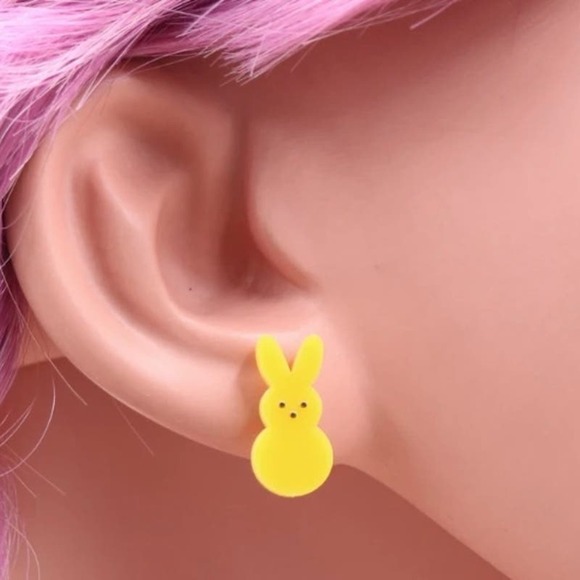 Yellow Peeps Easter Bunny Rabbit Stud Earring Pair - Picture 1 of 7